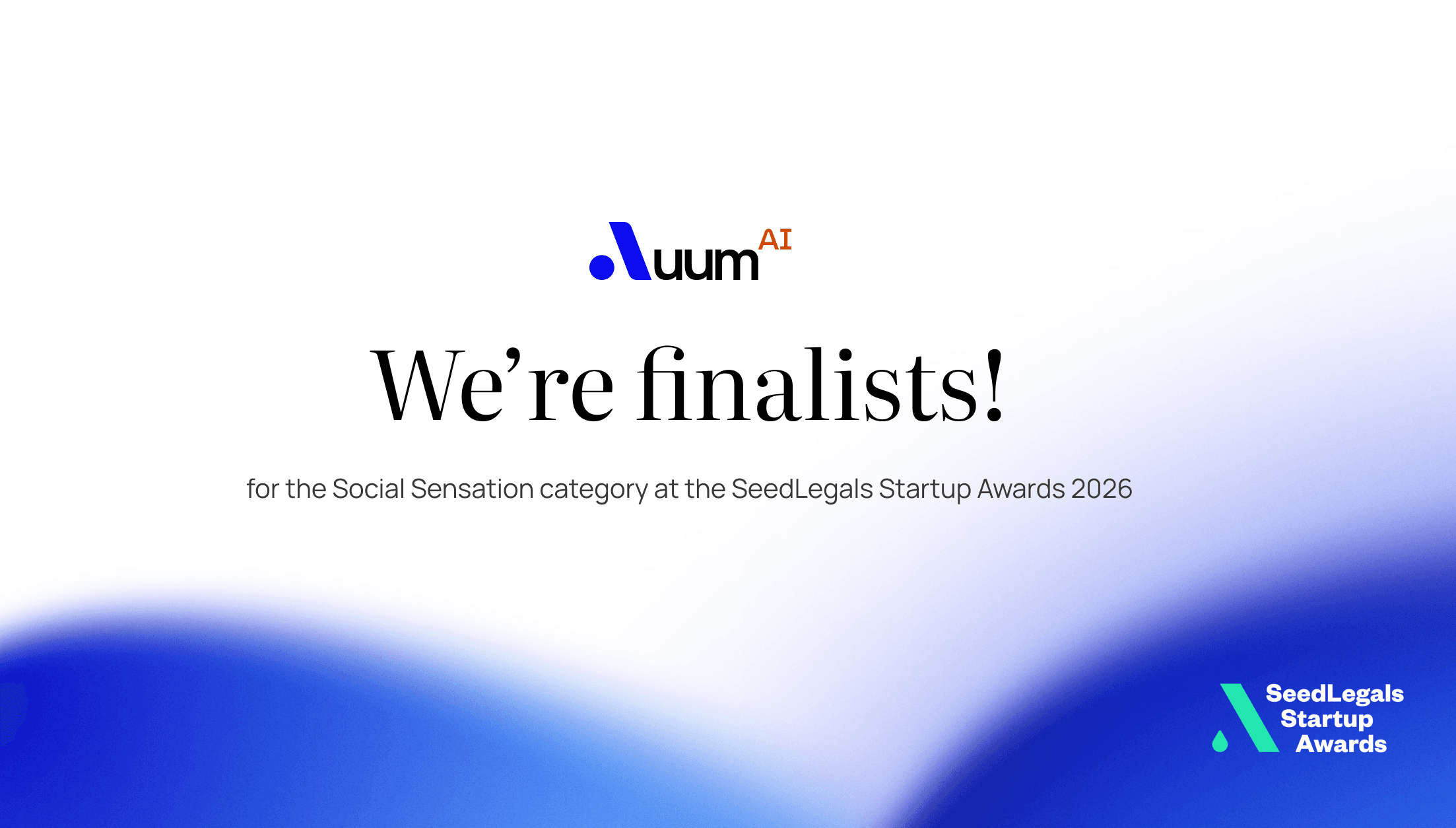 AuumAI named a finalist at the SeedLegals Startup Awards 2026 cover